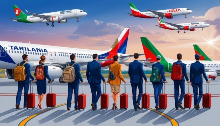 People with luggage walking towards airplanes on a runway