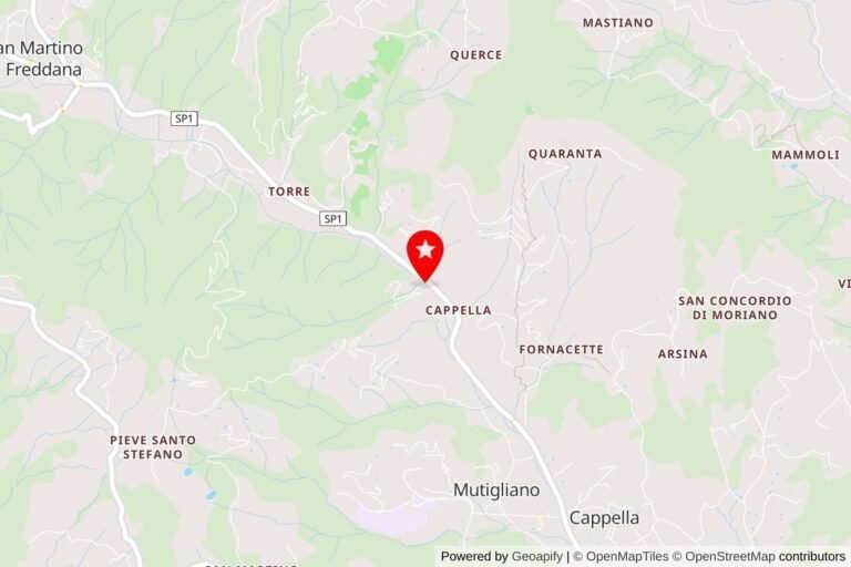 Map of Cappella, Italy, with a red star marking a location