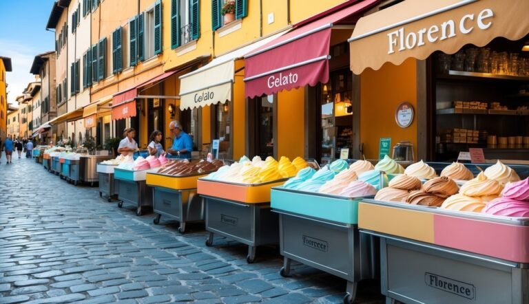 Gelato shop in Florence, Italy, with colorful ice cream displays