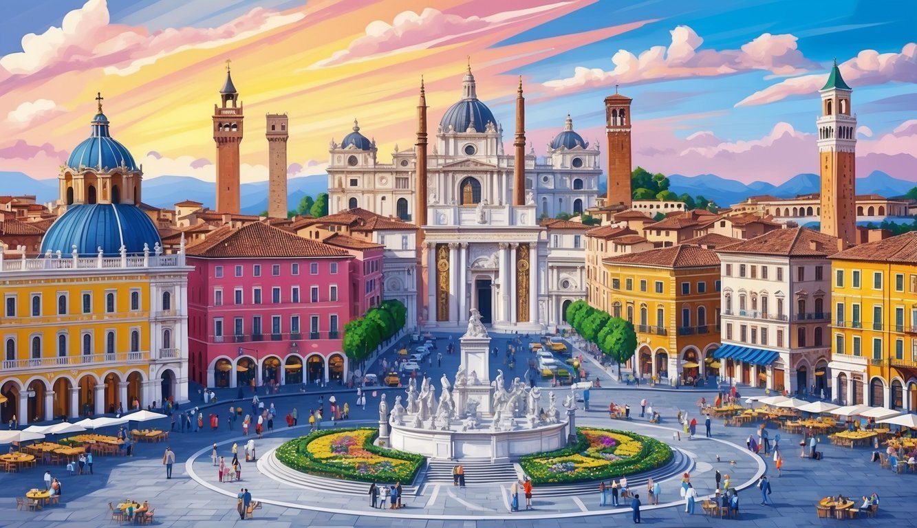 Colorful city skylines with iconic landmarks, bustling piazzas, and historic architecture.</p><p>Vibrant street markets and lively outdoor cafes.</p><p>Rich history and cultural attractions