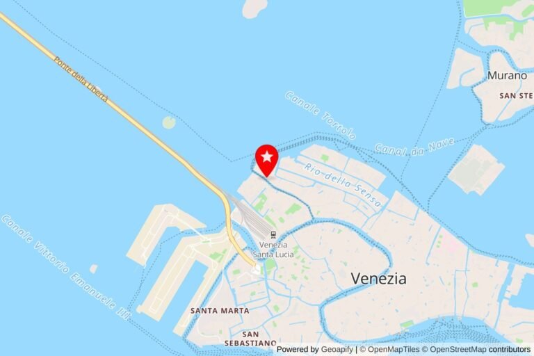 Map of Venice, Italy, with a red star marking a location